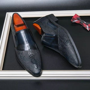 รองเท้าอ็อกซ์ฟอร์ดแบบสวมสำหรับผู้ชายคุณภาพสูงสไตล์อังกฤษ กันน้ำ บุหนังแท้สีเขียวอมฟ้า เหมาะสำหรับใส่ทำงาน ใส่ในโอกาสทางการ ธุรกิจ หรืองานแต่งงาน - Product Image 3