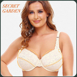 Sous-vêtements en dentelle jacquard européen et américain avec anneau en acier, soutien-gorge de grande taille, bonnet DEF, vente en gros - Product Image 6