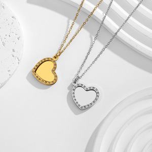 Kalung Liontin Hati Terbuka yang Dapat Diukir, Berlapis Emas 18K, Bahan Stainless Steel, Perhiasan Kenang-kenangan, Hadiah untuk Wanita - Product Image 1
