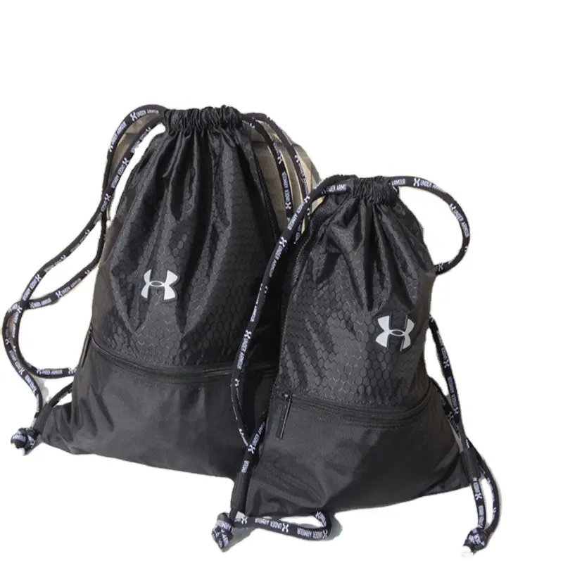 Promotional Mesh String Bags Polyester Bag With Front Zipper Pocket Drawstring Backpacks