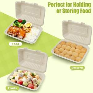 Desechable 9x6x3 pulgadas de fibra de bambú tapa con bisagras compostable cajas para llevar seguro <span class=keywords><strong>sin</strong></span> <span class=keywords><strong>gluten</strong></span> <span class=keywords><strong>hamburguesa</strong></span> pan comida para mascotas - Product Image 4