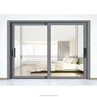 Porte coulissante moderne à triple rail et 3 panneaux en verre, avec fonction antivol, double vitrage trempé, surface finie, pour hall de villa intérieur