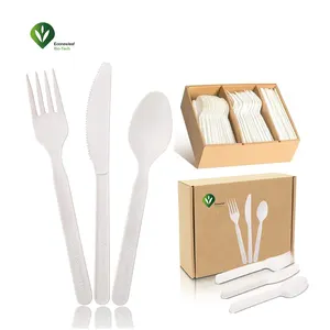 EcoNewLeaf 7 Inch Disposable Heavy Duty Biodegradable Cornstrsach Cpla Cutlery Set