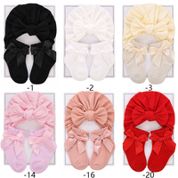 Gorros de Turbante para Bebé de Algodón Súper Suave, Versión Coreana, con Juego de Calcetines con Lazo, Productos para Bebé Elásticos y Sólidos, 6 Colores, Venta al Por Mayor de Fábrica