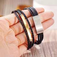 Bracelet pour homme en acier inoxydable de luxe avec perles, bijoux en cuir tressé multicouche tendance, accessoire de mode classique pour dropshipping