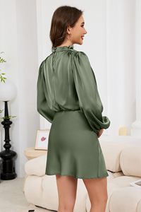 Abito da Sera Lungo <span class=keywords><strong>in</strong></span> <span class=keywords><strong>Raso</strong></span> per Donna, <span class=keywords><strong>Vestito</strong></span> Casual Maxi con Collo Alto, Elegante Abito da Cerimonia per Invitati al Matrimonio - Product Image 3