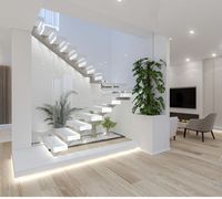 Escalier droit économique moderne d'escalier en acier d'intérieur avec l'escalier de marbre de balustrade en verre