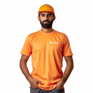 T-shirt orange de sécurité 100% coton à col rond personnalisé de haute qualité