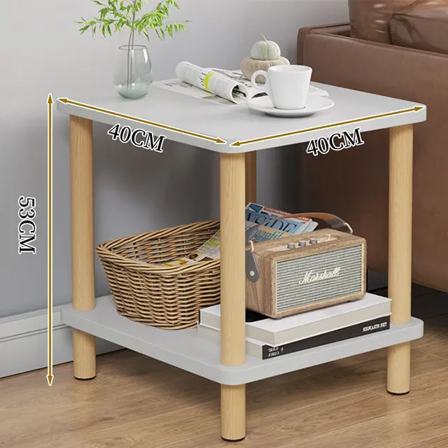 Mini Storage Rack Simple Bedroom Square Table a Few Double Layered Sofas Small Table by the Side
