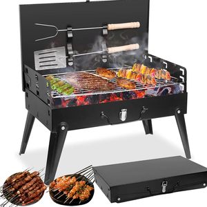 Portable Compact Charcoal BBQ Grill <b>Kit</b> Foldable Camping Grill for Outdoor Cooking with Barbecue Tools - Product Image 1