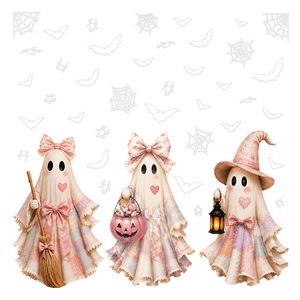 Venta al por Mayor de Adhesivos Decorativos para Ventanas de Halloween con Lindos Fantasmas Rosados, Telarañas y Murciélagos, Adhesivos Estáticos Reutilizables para Vidrio, Decoración de Halloween - Product Image 6