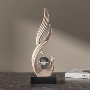 Estatua <span class=keywords><strong>de</strong></span> Resina con <span class=keywords><strong>Llama</strong></span> Abstracta Retorcida y Bola <span class=keywords><strong>de</strong></span> Cristal, Base <span class=keywords><strong>de</strong></span> Madera Negra, Decoración Moderna Minimalista para Escritorio, Feng Shui, Regalo para el Hogar - Product Image 5