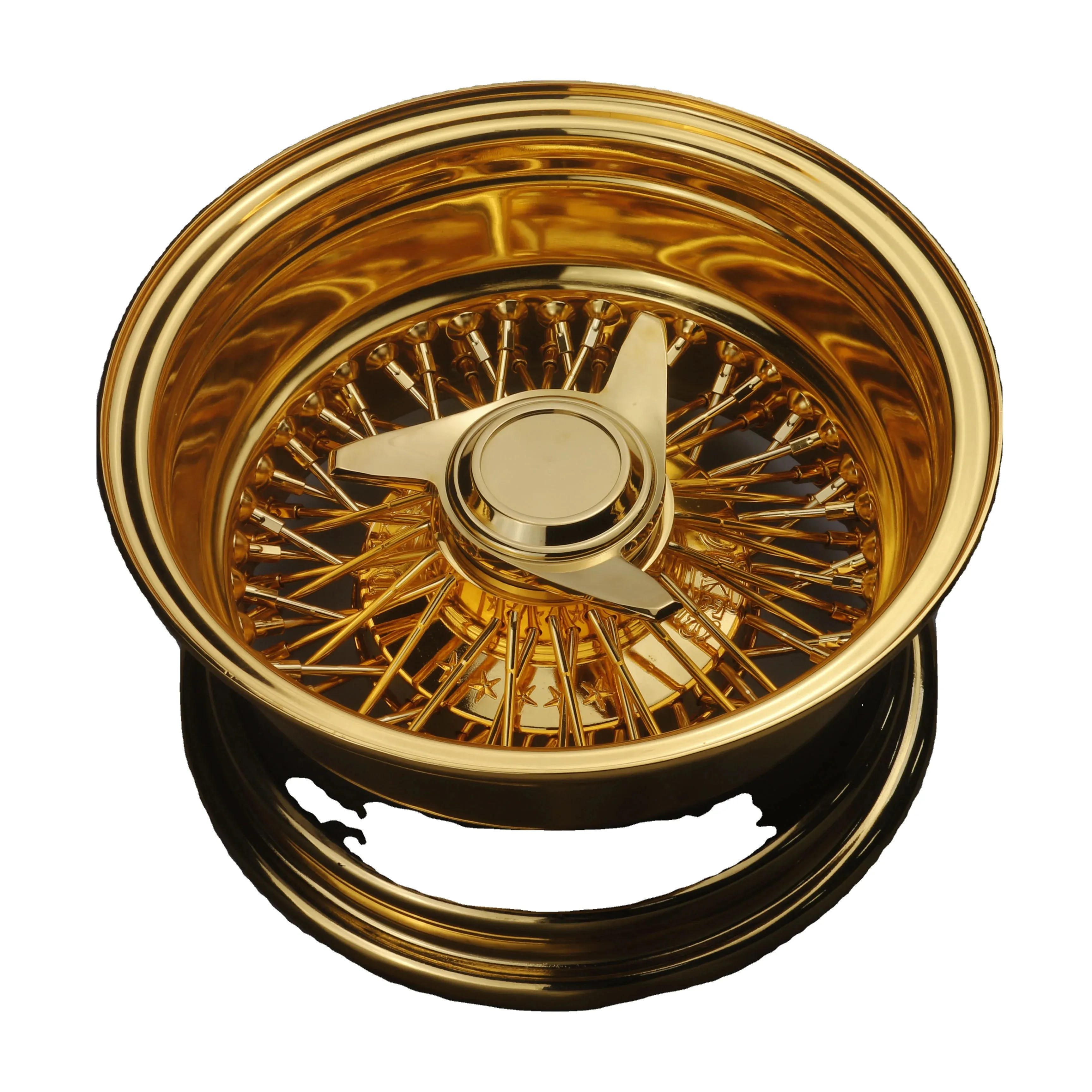 Roda kawat baja Retro, rim dalam lurus krom emas, 13 14 15 16 17 18 20 22 inci