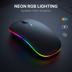 2.4G光学式LEDスリムワイヤレスマウス ポータブルUSBマウス Mac/Windows対応 RGB 1600 DPI 充電式 ABS素材 BTインターフェース搭載 - Product Image 2