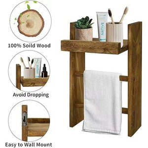 Toallero de madera antiguo para montar en la pared, estante de almacenamiento para baño, almacenamiento para lavabo - Product Image 3