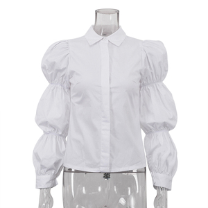 2025 di <span class=keywords><strong>abbigliamento</strong></span> da <span class=keywords><strong>donna</strong></span> in cotone bianco con bottoni nascosti a sbuffo a maniche lunghe Top camicette Femme <span class=keywords><strong>Chic</strong></span> per <span class=keywords><strong>donna</strong></span> alla moda - Product Image 3