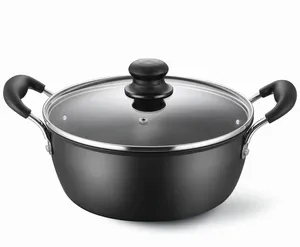 Pot en acier au carbone de pot de soupe de casserole de revêtement antiadhésif populaire avec deux aides