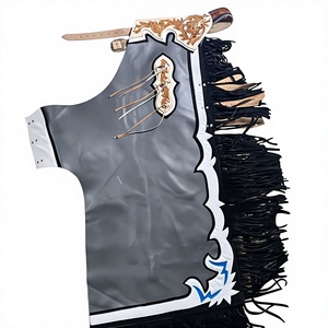 Pantalones de cuero negro para hombre con ribete blanco y decoración de borlas para montar a caballo - Product Image 1