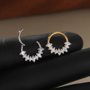 Ciondolo in titanio con zircone chiaro anello a segmento incernierato in PVD placcato naso <span class=keywords><strong>Septem</strong></span> anello per il corpo Piercing gioielli - Product Image 6