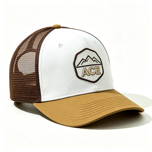 Custom Embroidery ACE Trucker <b>Hat</b> Two Tone White Brown Mesh Back Trucker <b>Cap</b> Outdoor Sports Adjustable Snapback Truck <b>Hat</b> - Product Image 4