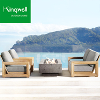 Juego de Muebles de Jardín de Estilo Europeo RH, Muebles de Exterior de Madera Maciza de Teca Impermeable, Conjuntos de Sofás de Jardín con Mesa de Centro