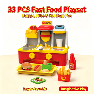 LKTOYS Nouveauté : Ensemble repas McDonald's 33 pièces avec son et lumière, pour faire des hamburgers, couper des pommes de terre et faire frire des frites - Product Image 4