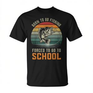 T-shirt vintage « Born to Go Fishing Forced to Go to School Fisherman » - T-shirt promotionnel avec motif de style vintage - Product Image 2
