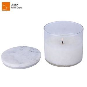 Mejor Precio de fábrica en venta <span class=keywords><strong>casa</strong></span> decorativa esmerilado claro blanco frasco de vidrio vela con polyresin mármol tapa - Product Image 1