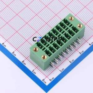 DB2ERHBM-3.81-2*8P-GN Plug-in Terminal Block Bent Lead Through Hole,P=3.81mm Board-to-Board / Socket - Closed Screw Fixing 2x8P - Product Image 1