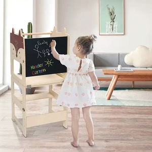 Tabouret de cuisine pour tout-petits, tour d'apprentissage en bois avec tableau noir, ensemble table et chaise pliables pour tout-petits - Product Image 3