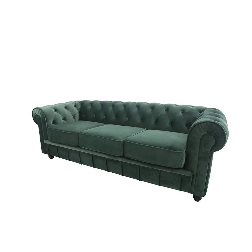 Xác minh nhà sản xuất ý đồ nội thất nhà biệt thự sofa nhà máy 3 chỗ ngồi cắt mềm quân đội màu xanh lá cây nhung vải sofa