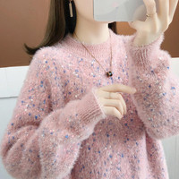 Pull en tricot épais pour femme, style coréen, doux, chaud, à col rond, manches longues, coupe ample, automne-hiver