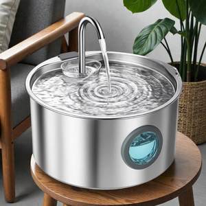 Bebedero Moderno para Mascotas de Acero Inoxidable 304 Ecológico de 3.2L con Ventana Circular de Nivel de Agua para Perros, Gatos y Animales Pequeños - Product Image 1