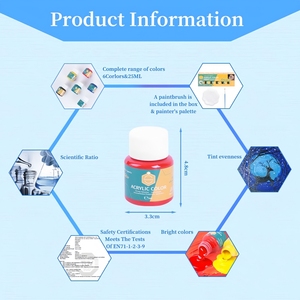 Giữ Nụ Cười Nguồn Cung Cấp Nghệ Thuật Không Độc Hại Nghệ Sĩ Vải Sơn Vải Màu 25Ml 6 Màu Sắc Với Bàn Chải Và Bảng Màu - Product Image 3