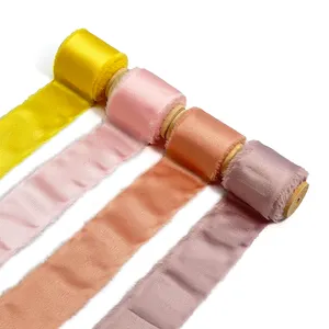 Seide wie Satin band 1,5 Zoll Weihnachts fransen Chiffon band mit ausgefransten Rand für Geschenk verpackung