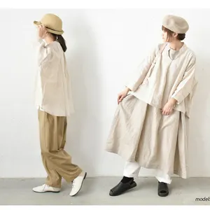 Wholesale Japanese women long sleeve office linen cotton blouse