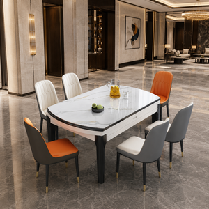Custom Hotel Restaurant Furniture <strong>Extendable</strong> Marble Look <strong>Dining</strong> <strong>Table</strong> and Upholstered Chair <strong>Set</strong> for Hospitality Projects - Product Image 3