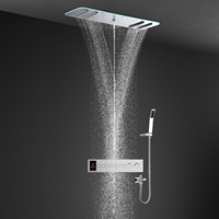 Kit de douche encastré commercial de luxe avec LED, pommeau de douche multifonction effet pluie et jet d'eau, robinet thermostatique en laiton et douchette à main
