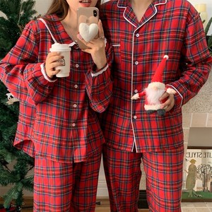 Nouvelle collection coréenne automne-hiver style Noël, ensemble pyjama couple en tissu brossé chaud et doux avec bordure en dentelle - Product Image 2