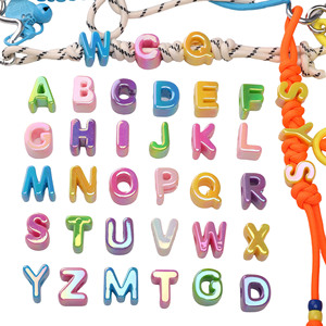 Cuentas de plástico acrílicas iridiscentes con baño UV, de orificio grande (16*20mm), con letras del alfabeto, gruesas, para llaveros DIY y cadenas de teléfono móvil. - Product Image 2