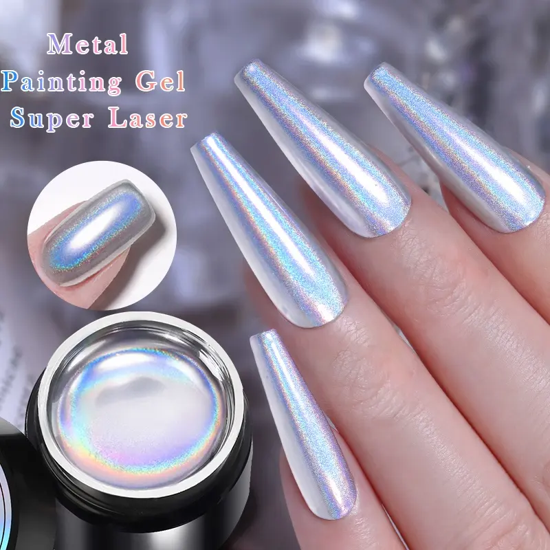 BORN PRETTY Silver Iridescent Glitter Chrome Gel Paint Laser Mirror Effect Nail Art Liner Metallic Painting Gel Polish Wholesale