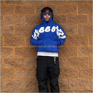 Vente en gros de fabricants Sweat-shirt à capuche ample pour hommes Broderie imprimée personnalisée de haute qualité Sweat à capuche unisexe lourd et surdimensionné - Product Image 3