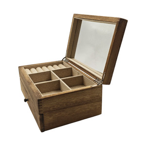 Organisateur de bijoux vintage en bois à double couche avec design push-pull comprenant un miroir pour un rangement pratique - Product Image 1