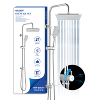 Offre Spéciale : Ensemble de Douche Carré Chromé avec Pommeau Plafonnier ABS et Douchette à Main 3 Modes, Barre Coulissante – Kit de Douche Complet pour Salle de Bain
