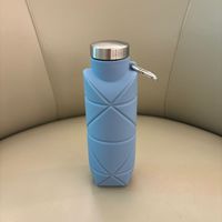 Bouteille d'eau pliable en silicone sans BPA, anti-fuite, avec mousqueton, logo personnalisé