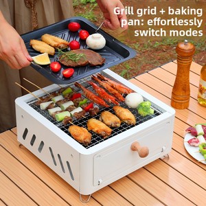 Portable Square Charcoal BBQ <strong>Grill</strong> Household Outdoor Barbecue Rack <strong>Fireside</strong> Tea-Brewing Roasting Stove Camping Skewer Tea <strong>Grill</strong> - Product Image 2