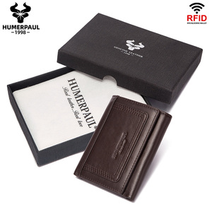 HUMERPAUL Men's <strong>Trifold</strong> <strong>Wallet</strong> Slim RFID Blocking Card Holder Case Genuine Leather Male Zipper Coin Purse Front Pocket - Product Image 6