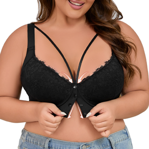 Women's Plus-Size Sexy Bras Customized Floral Embroidered Lace Splicing Front Adjustable Straps Comfortable Underwire Support - Product Image 2