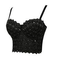 Corset Sexy en perles de strass pour femme, corsage noir, couleur diamant, style Bustier à la mode, grande taille, avec bretelles