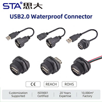 Conector Industrial Impermeable USB 2.0 IP67 Roscado Sobremoldeado Macho Hembra, Cable de Extensión de Datos para Aviación 0.3 0.5 1M